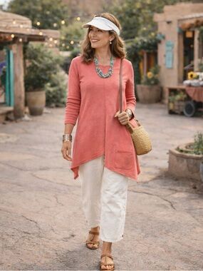 CMC by Color Me Cotton Asymmetrical Hem Tunic Small Sun-Washed Coral USA Made